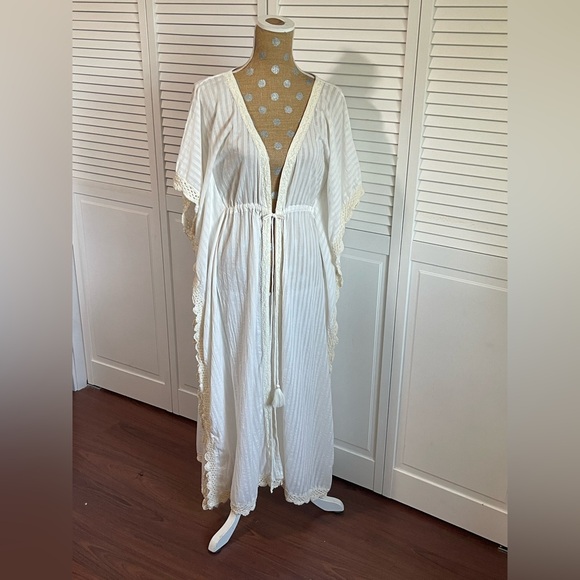La Moda Sweaters - La Moda By True Colors long cardigan, duster swimsuit, cover-up cream white lace